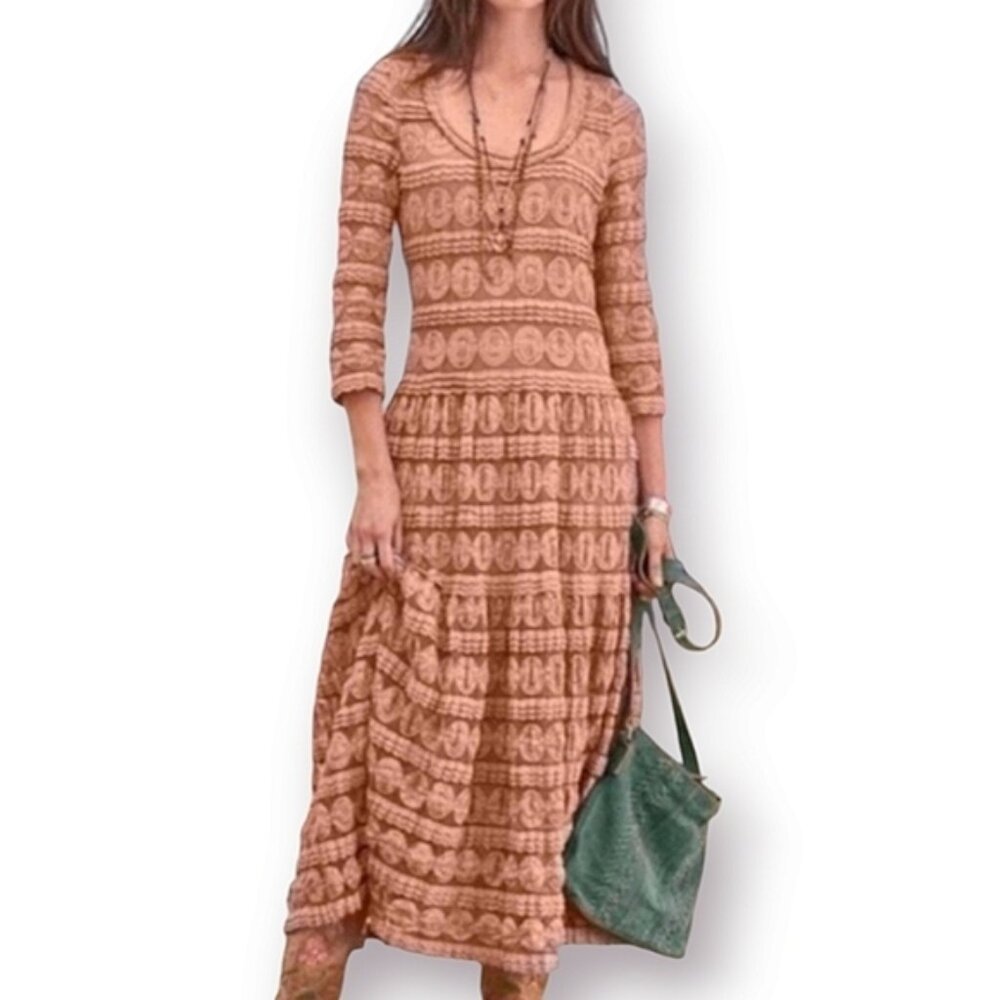 SUNDANCE Peach Lace Overlay Lined Midi Dress